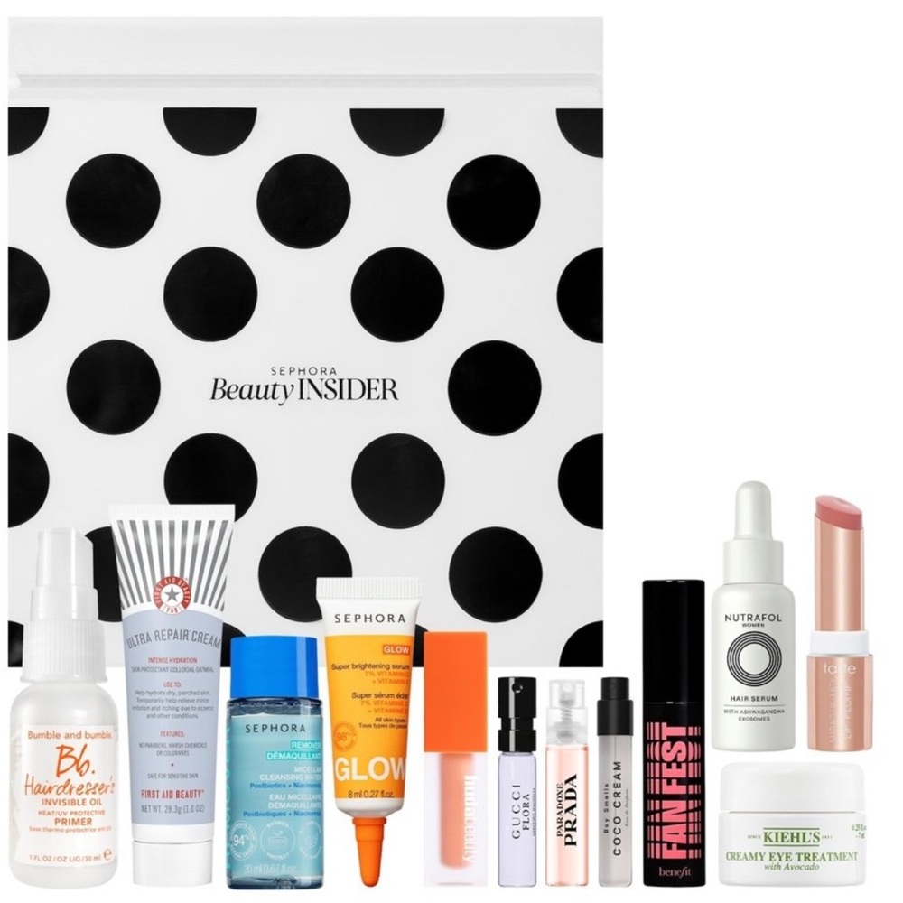 Beauty Sample Bag 10 Pc Sephora Tarte Kiehl’s Benefit Huda NWT